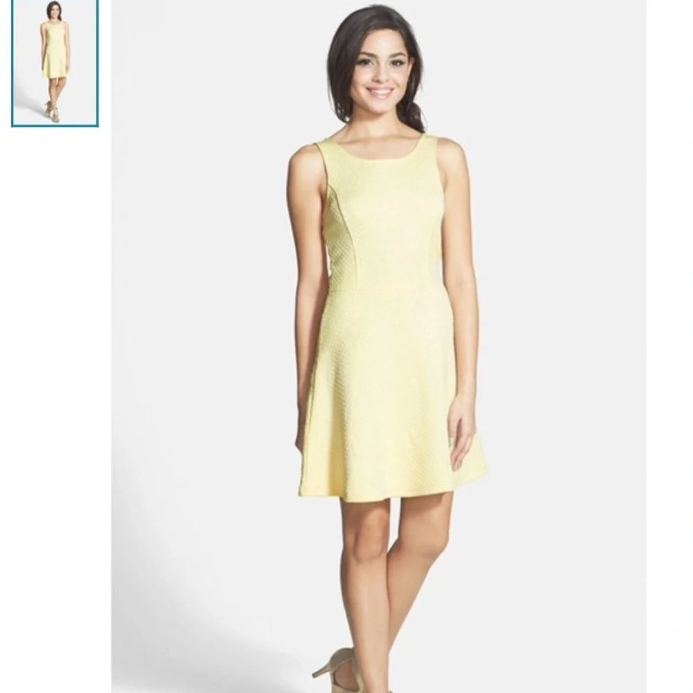 Frenchi(R) 'Spring Dot' Cutout Back Skater Dress (Juniors) YELLOW SOFT
